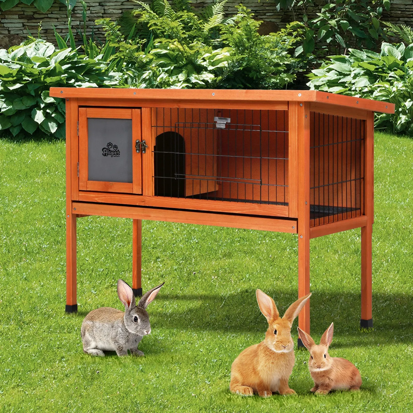 Alopet Rabbit Hutch Wooden Cage Chicken Coop Free Standing 91cm House Outdoor