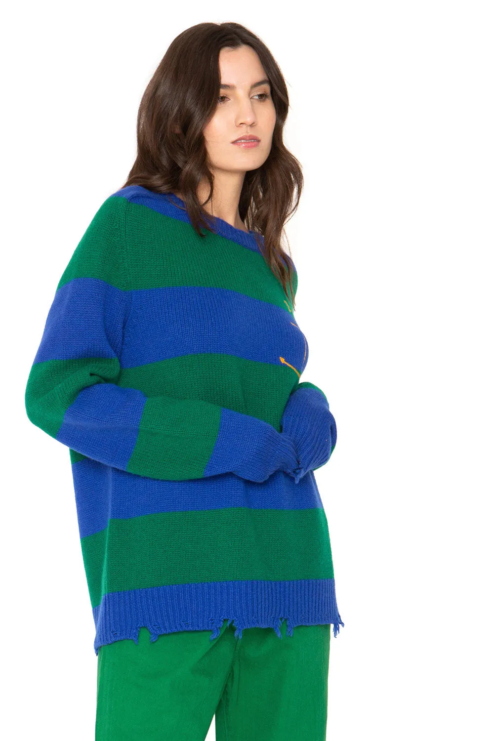 Anchor Cashmere Sweater - Green and Blue Stripe