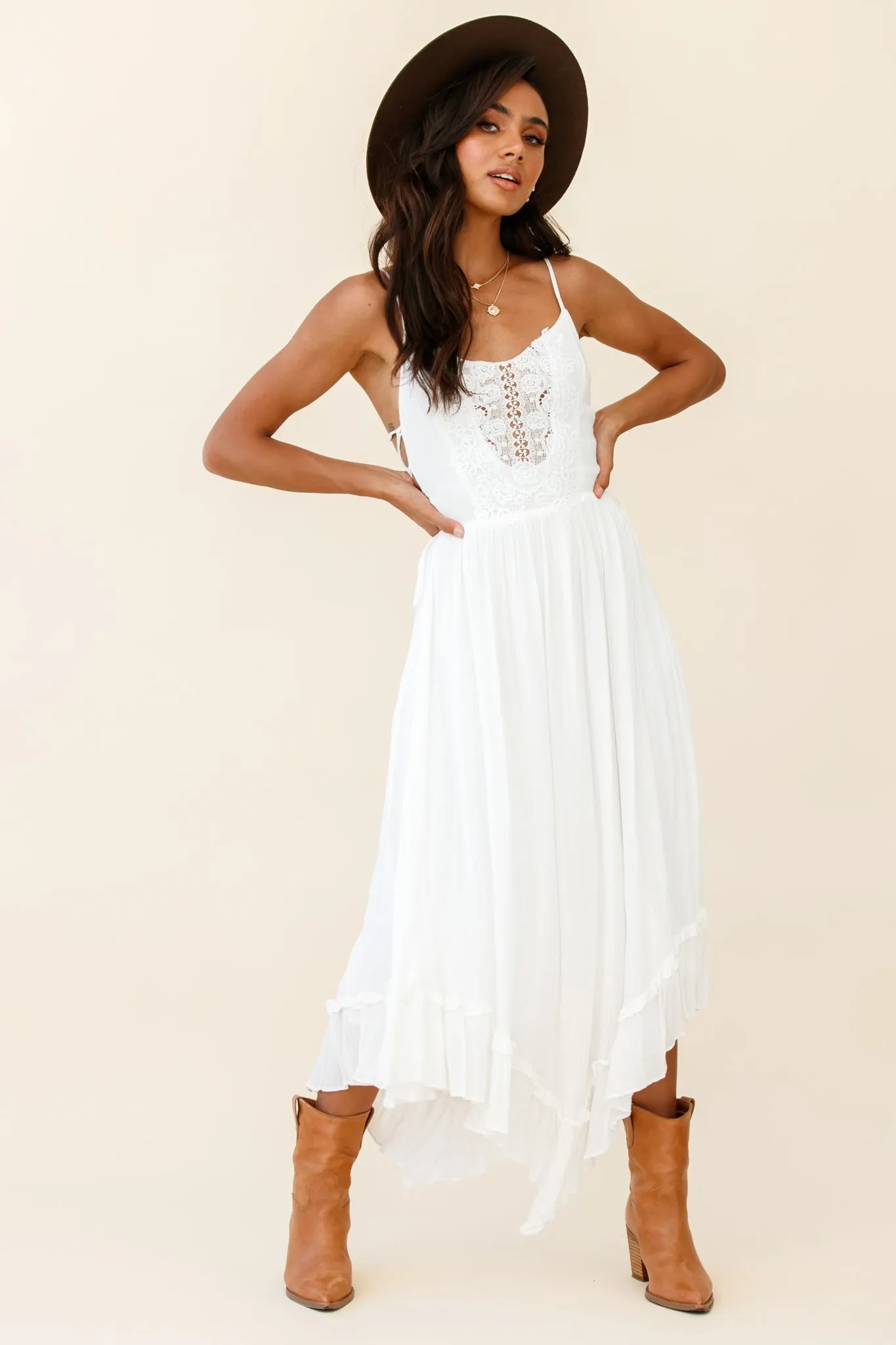 Angel Lace-up Maxi Dress White