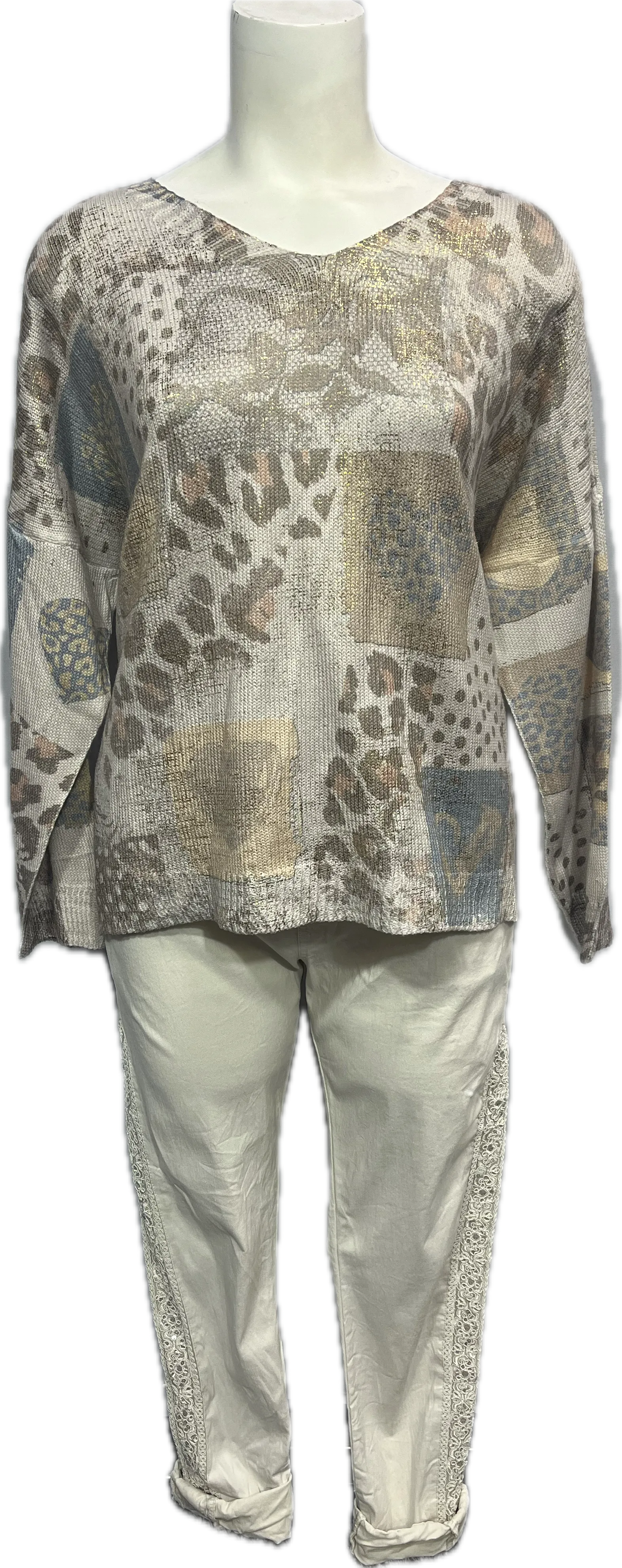 Animal Print Sweater with Gold Foil