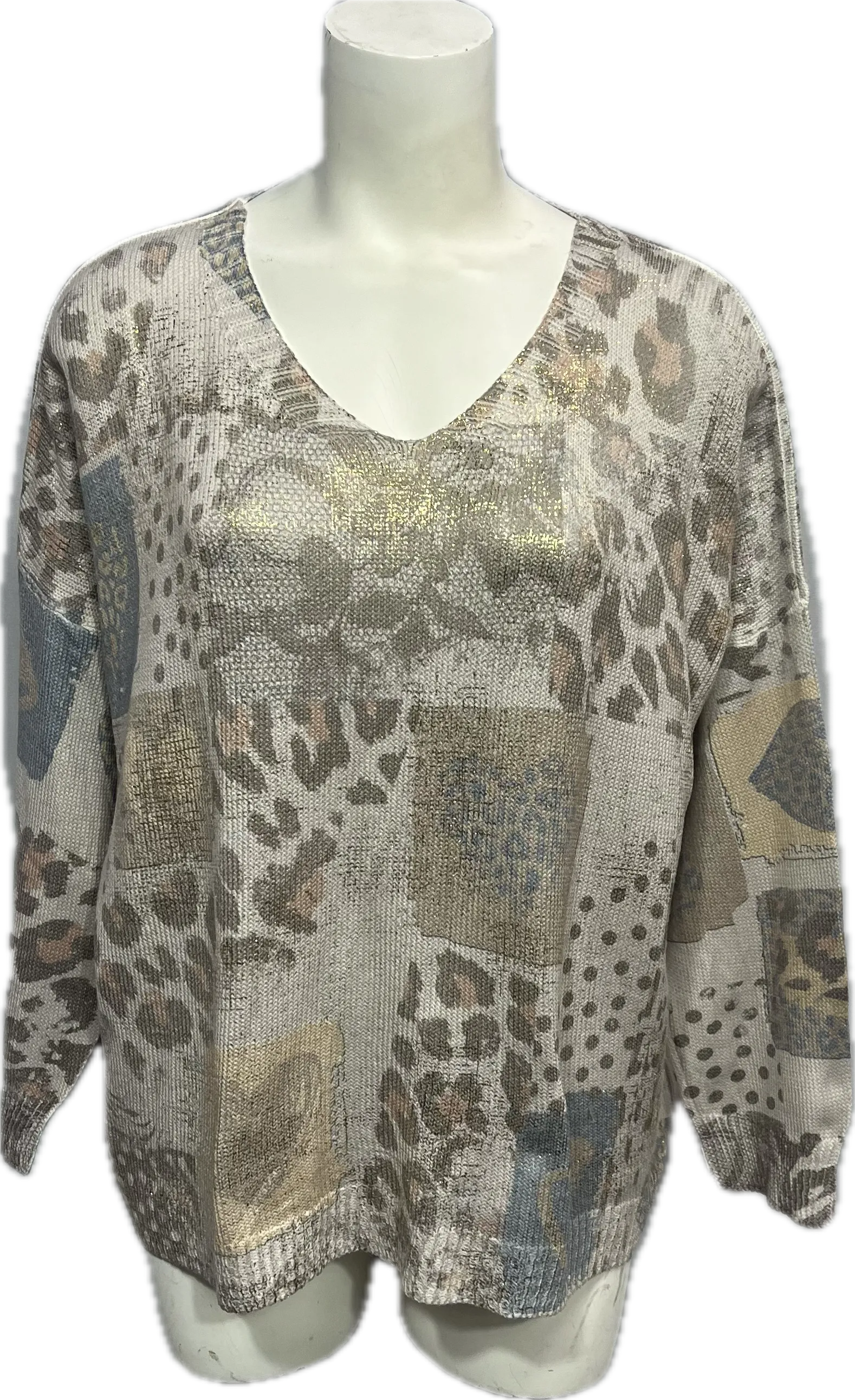 Animal Print Sweater with Gold Foil