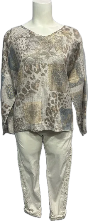 Animal Print Sweater with Gold Foil