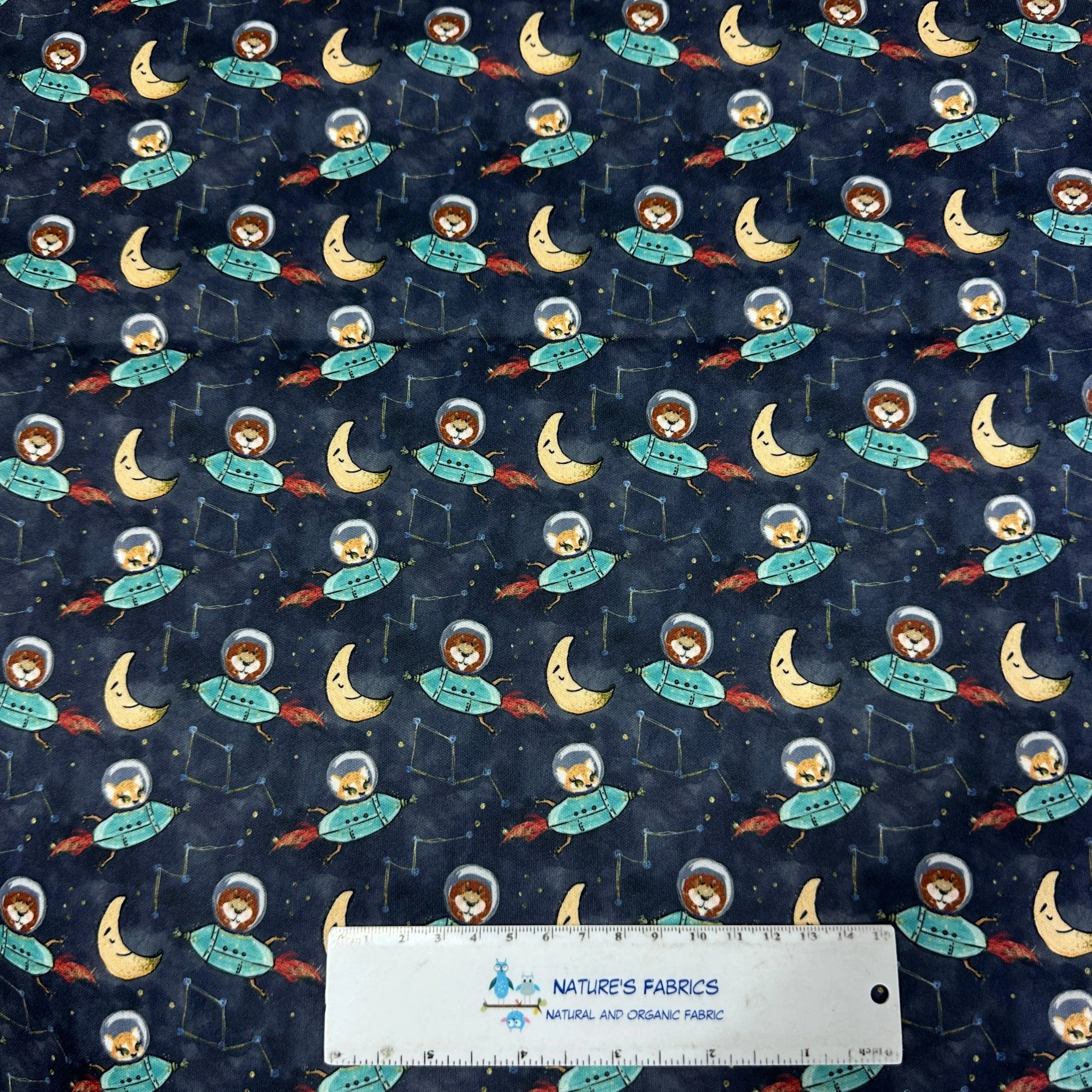 Animal Space on Navy 1 mil PUL Fabric - Made in the USA