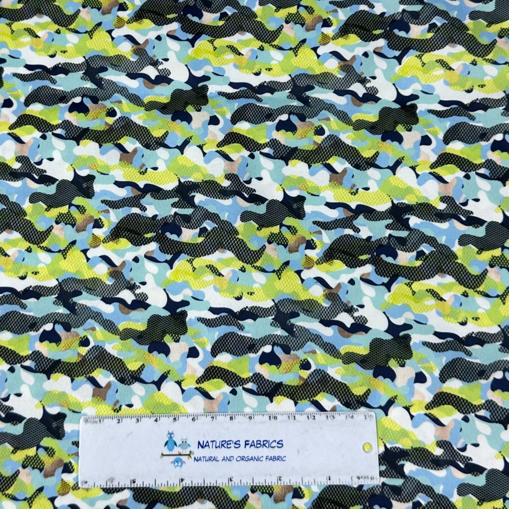 Aqua and Black Camo 1 mil PUL Fabric - Made in the USA