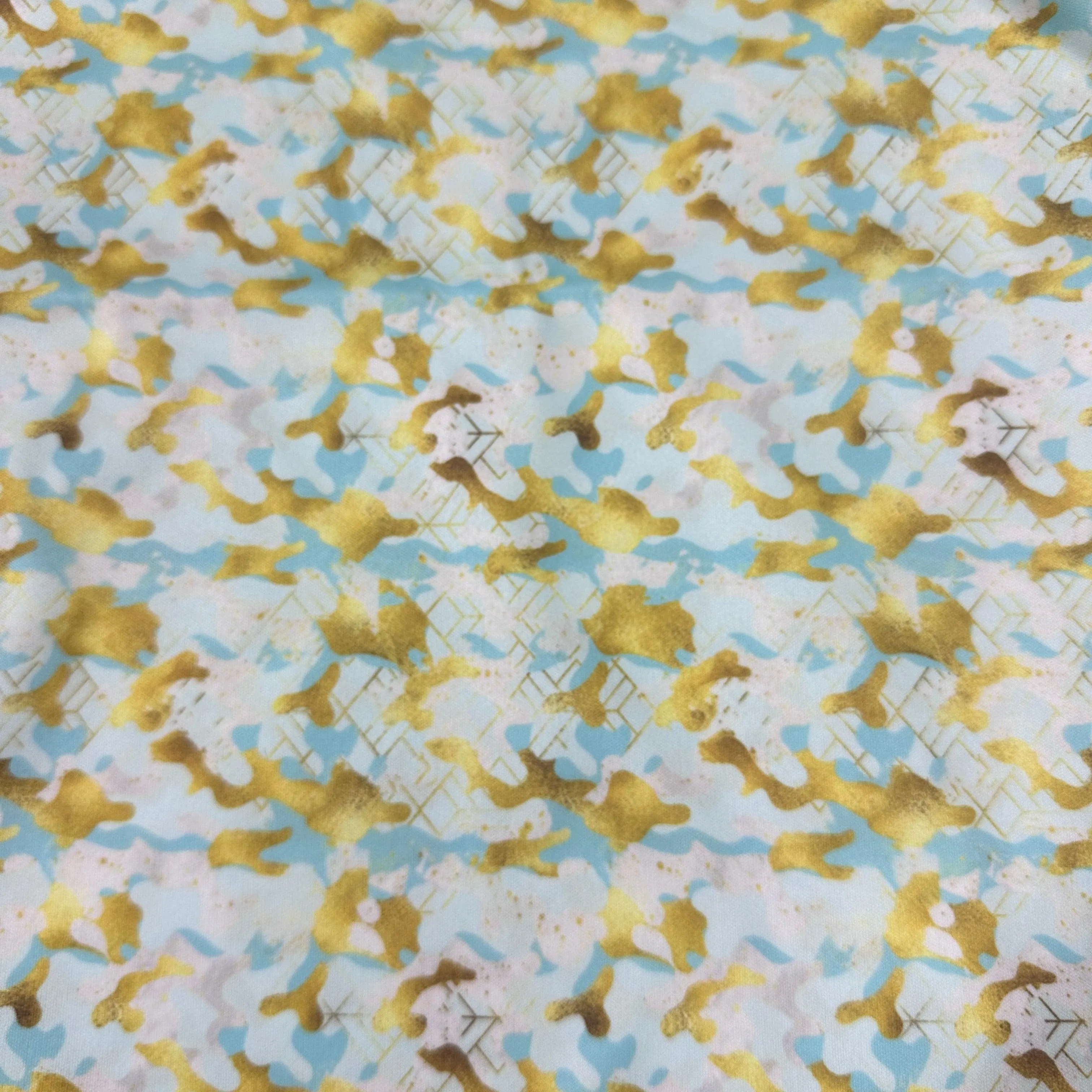 Aqua and Gold Camo 1 mil PUL Fabric - Made in the USA