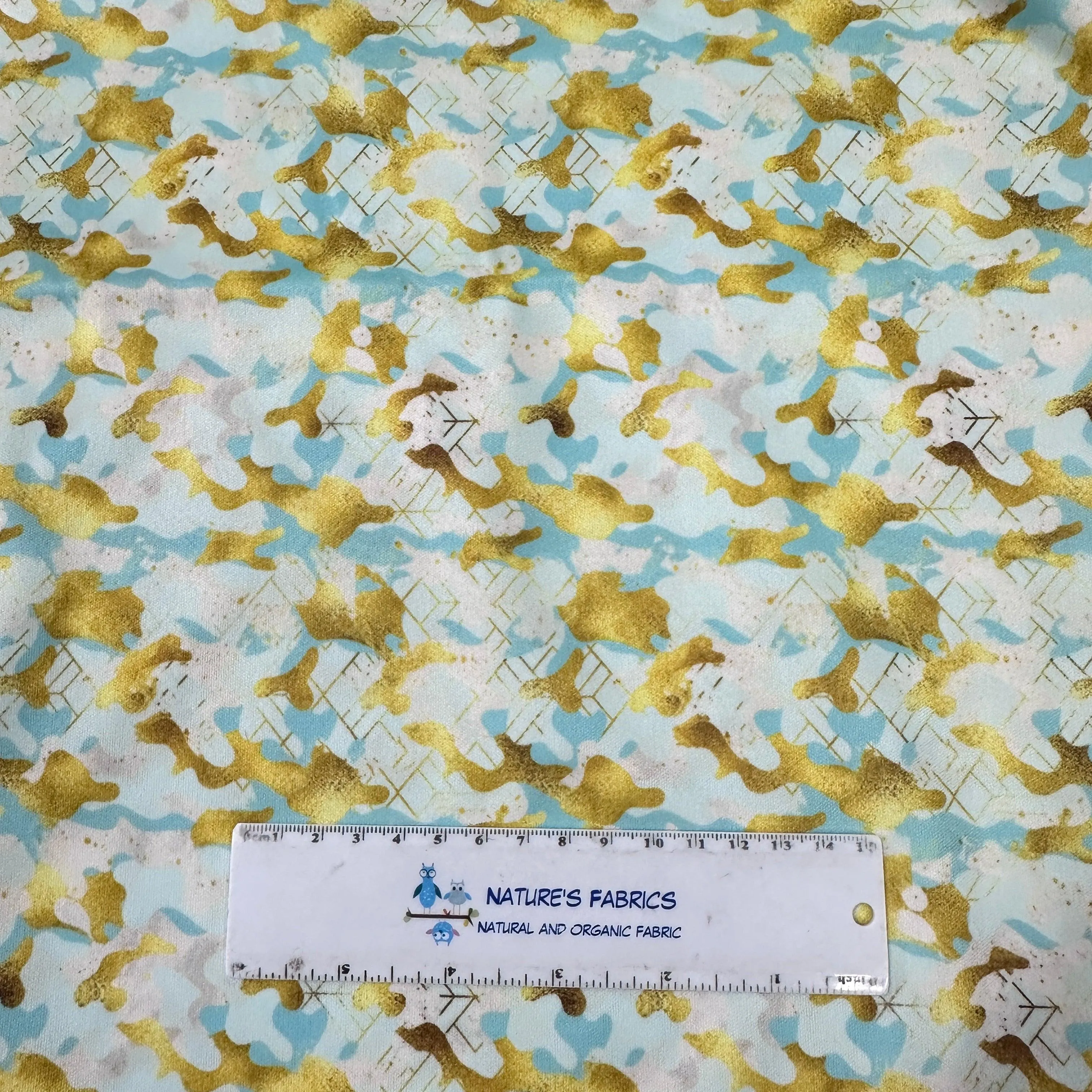 Aqua and Gold Camo 1 mil PUL Fabric - Made in the USA