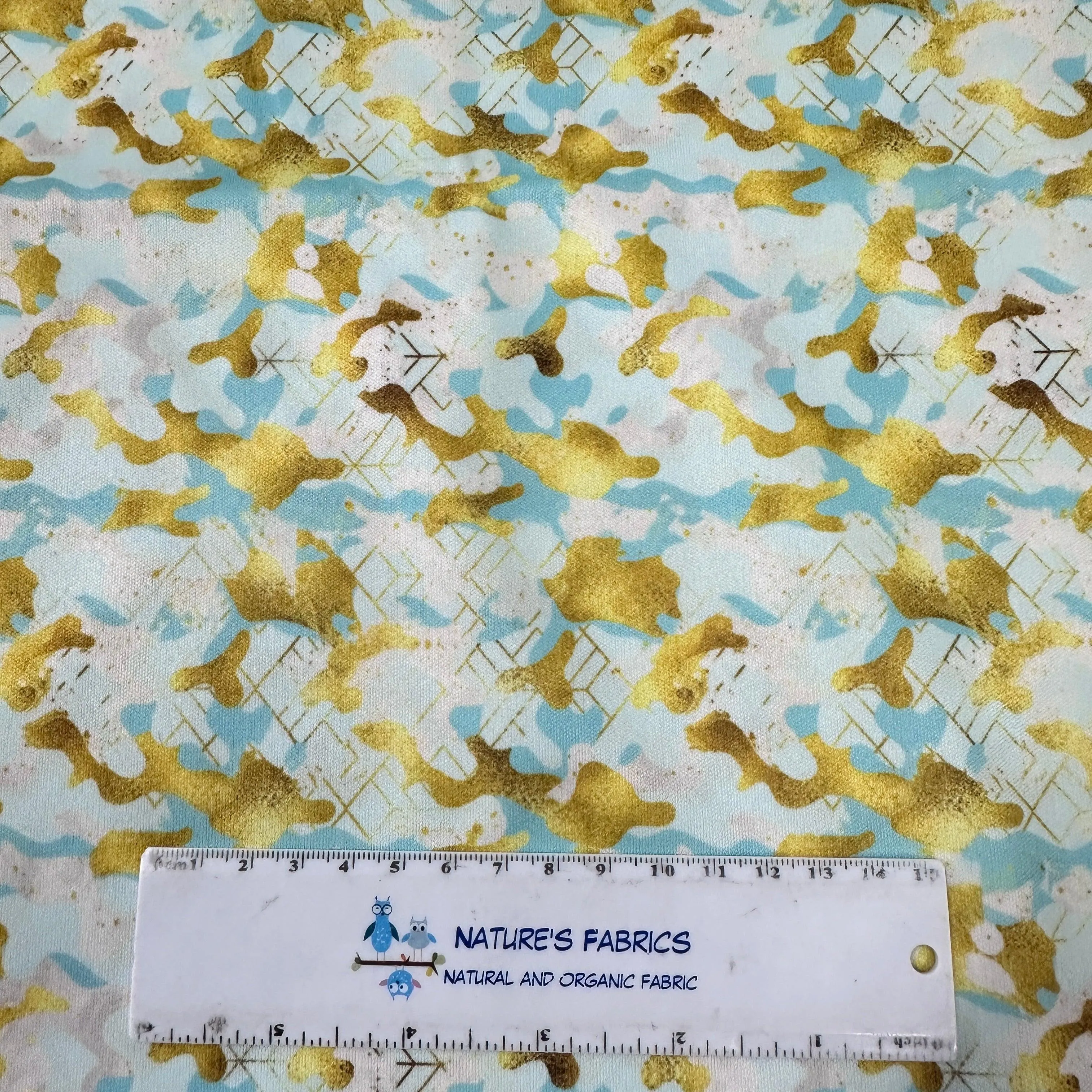 Aqua and Gold Camo 1 mil PUL Fabric - Made in the USA