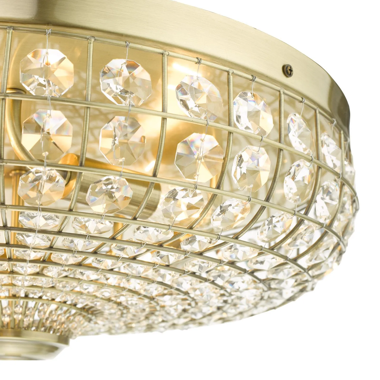 Asmara 5 Light Flush Antique Brass Crystal