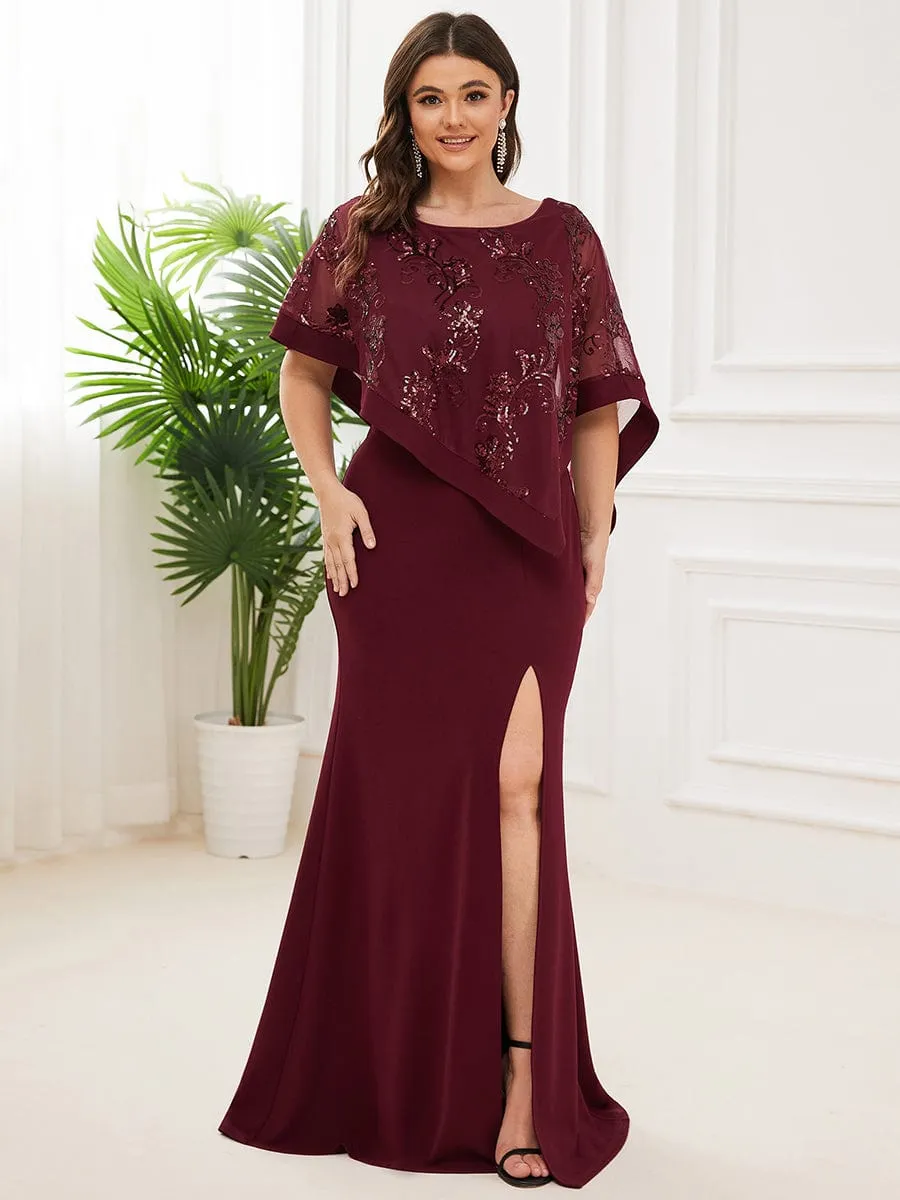 Asymmetrical Cape Sequin Floor-Length Mother of the Bride Dresses