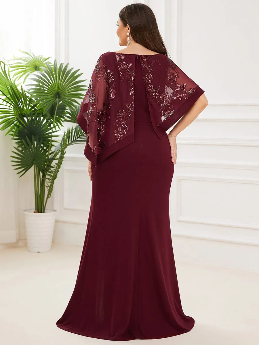 Asymmetrical Cape Sequin Floor-Length Mother of the Bride Dresses