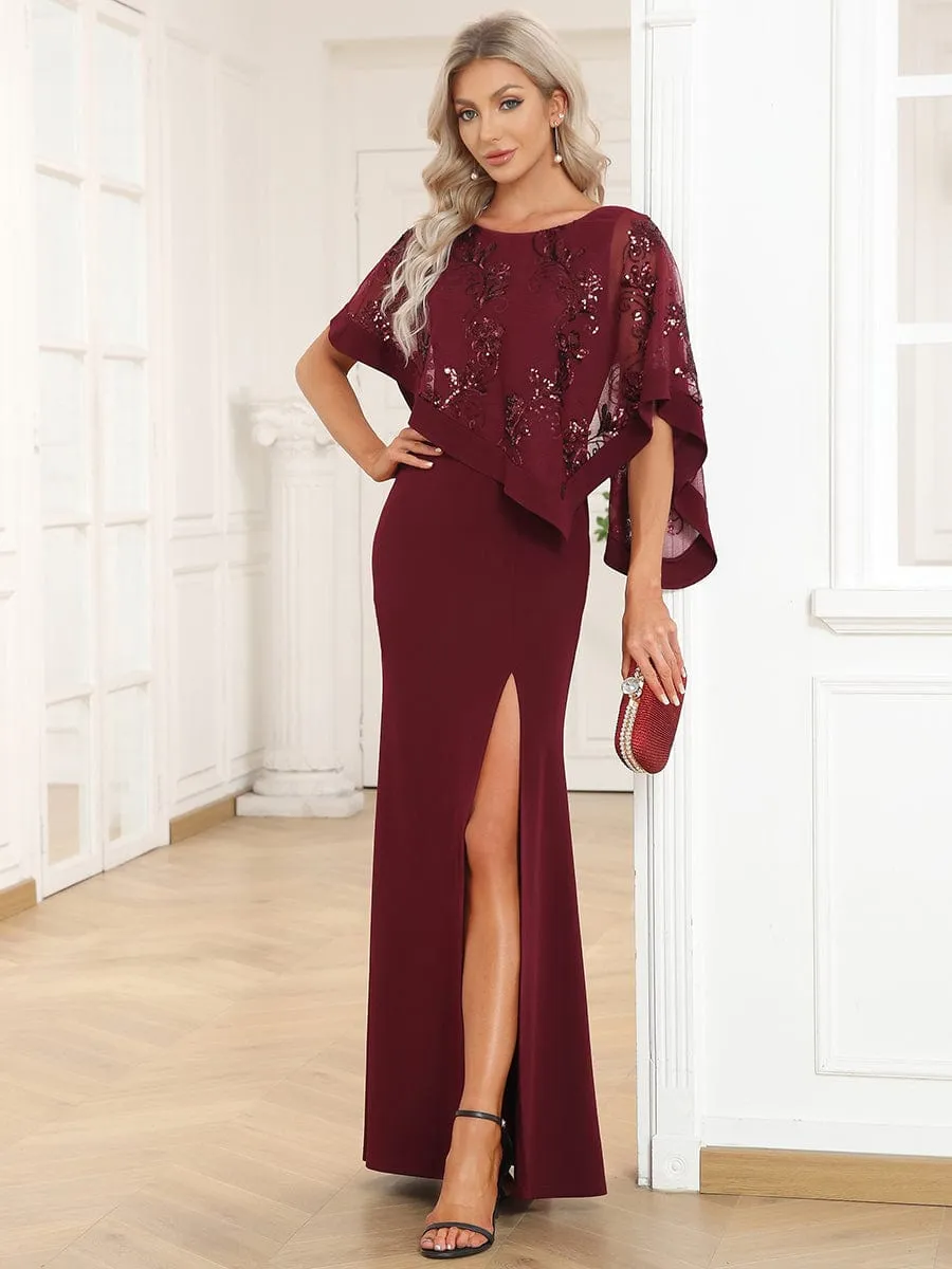 Asymmetrical Cape Sequin Floor-Length Mother of the Bride Dresses