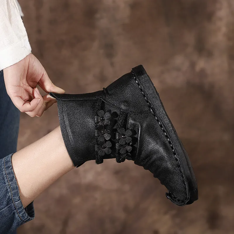 Autumn Winter Leather Flowers Comfortable Retro Boots |Gift Shoes