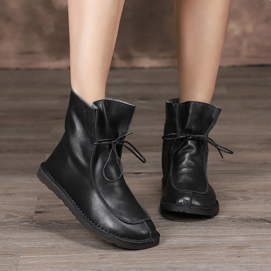 Autumn Winter Leather With Soft Bottom Comfortable Plus Velvet Cotton Boots