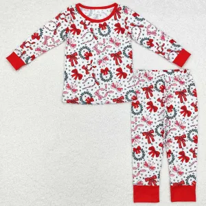 Baby Girls Pajamas Christmas Red Bows Bamboo Pajamas Sleepwear Sets GLP1879