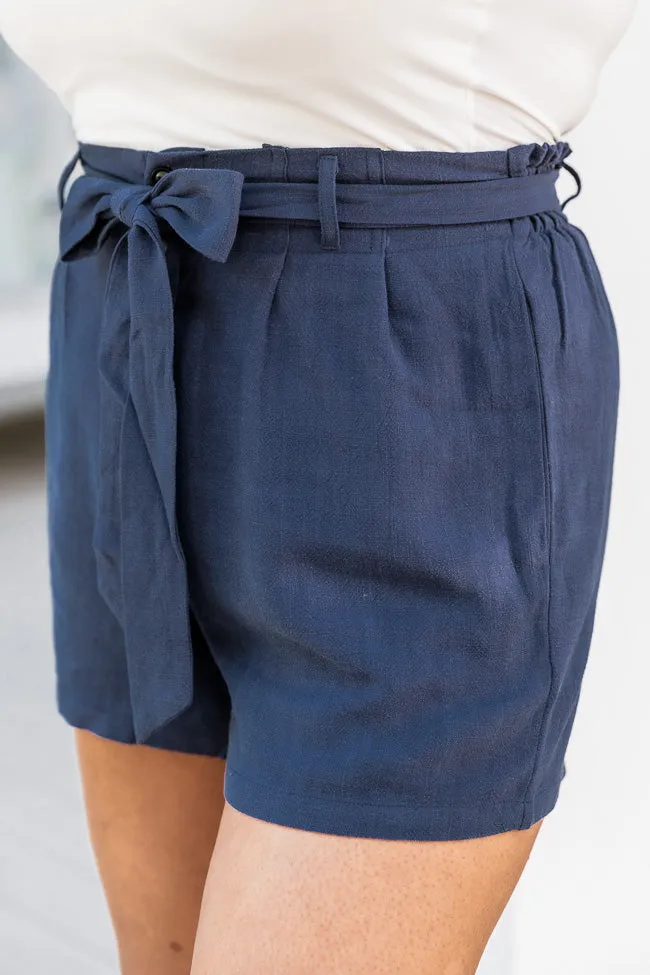 Bayside Stroll Navy Paperbag Linen Shorts FINAL SALE