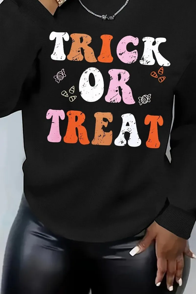 Black Halloween "TRICK OR TREAT" Graphic Sweatshirt