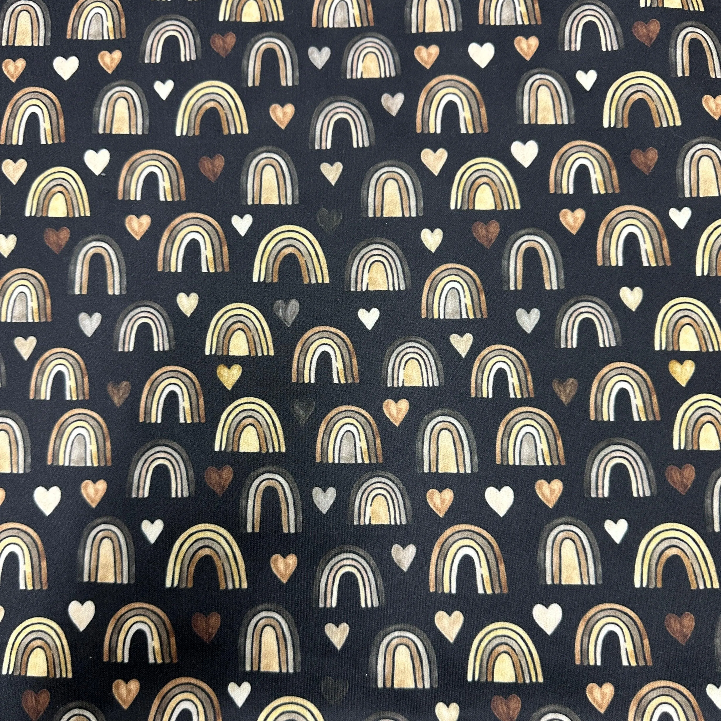 Brown Hearts and Rainbows 1 mil PUL Fabric - Made in the USA