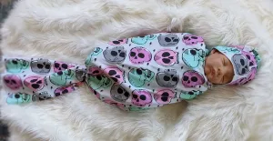 Candy Skull Baby Blanket, Girl Skulls in Pink Mint Baby Swaddle Blanket   matching Hat or Headband,Goth Baby