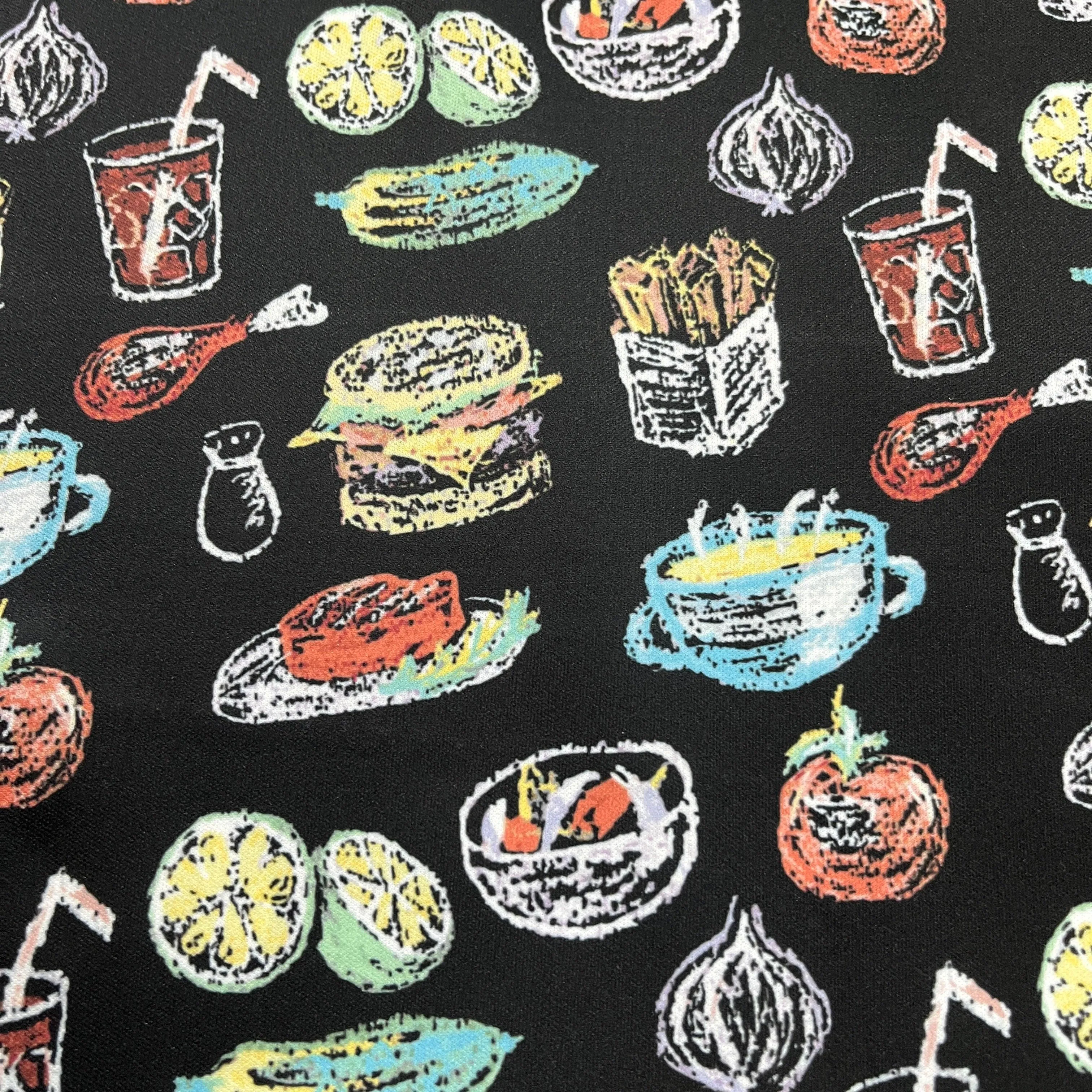 Chalk Art Food on Black 1 mil PUL Fabric - Made in the USA