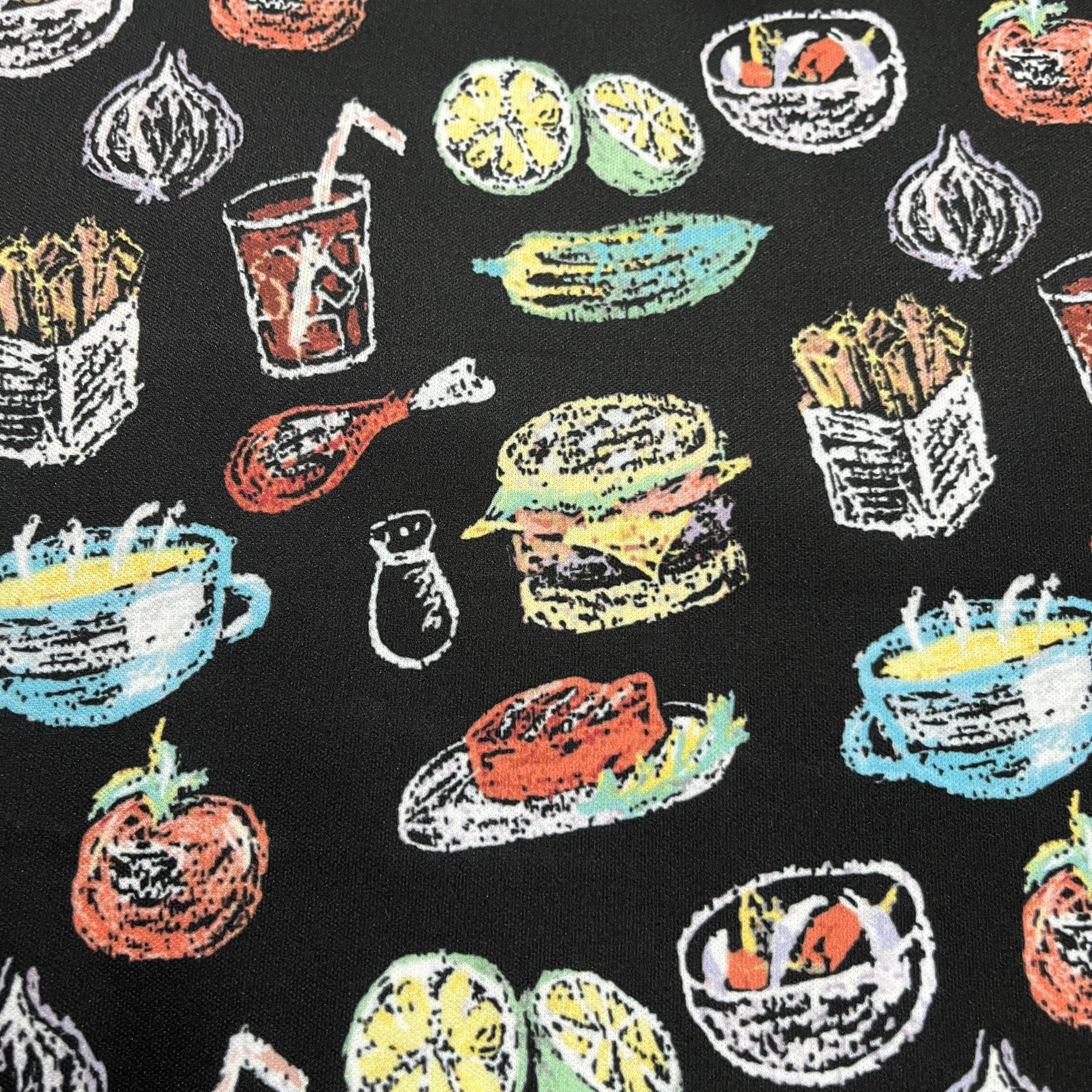 Chalk Art Food on Black 1 mil PUL Fabric - Made in the USA