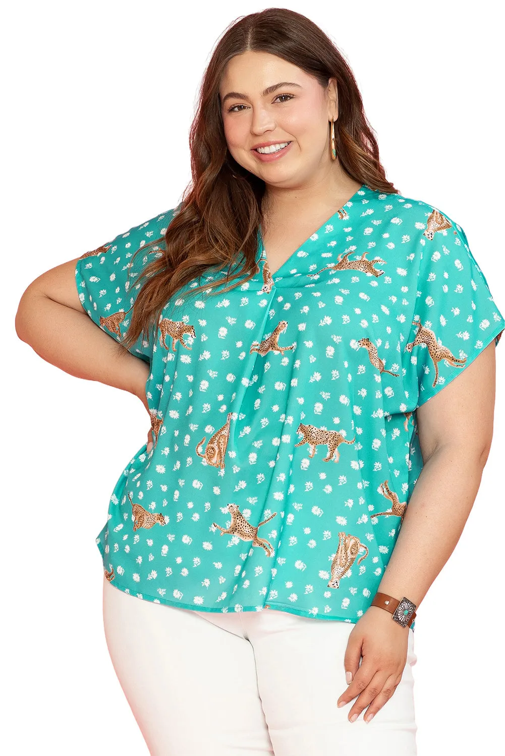 Cheetah V Neck Plus Size Top