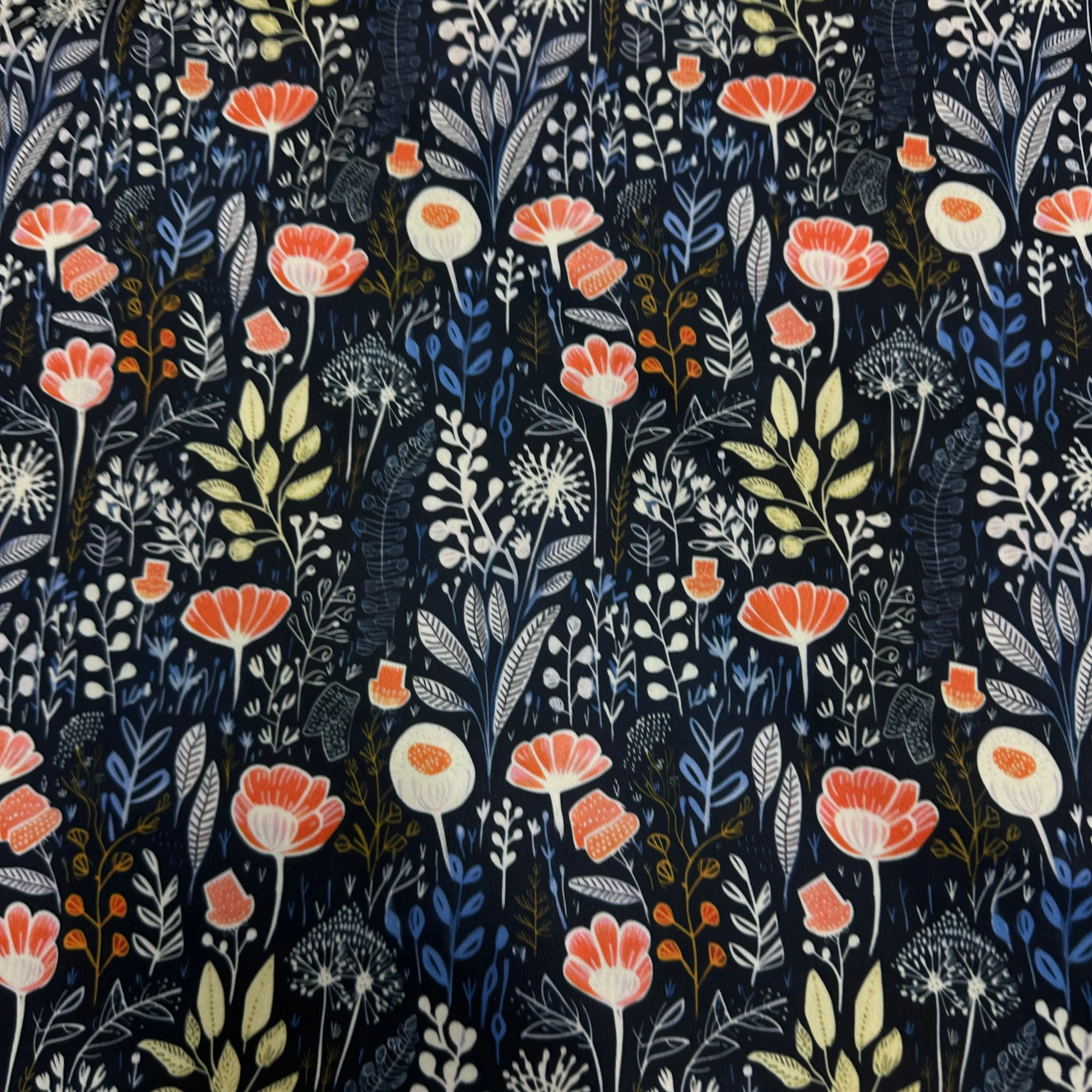 Coral and Navy Floral 1 mil PUL Fabric - Made in the USA