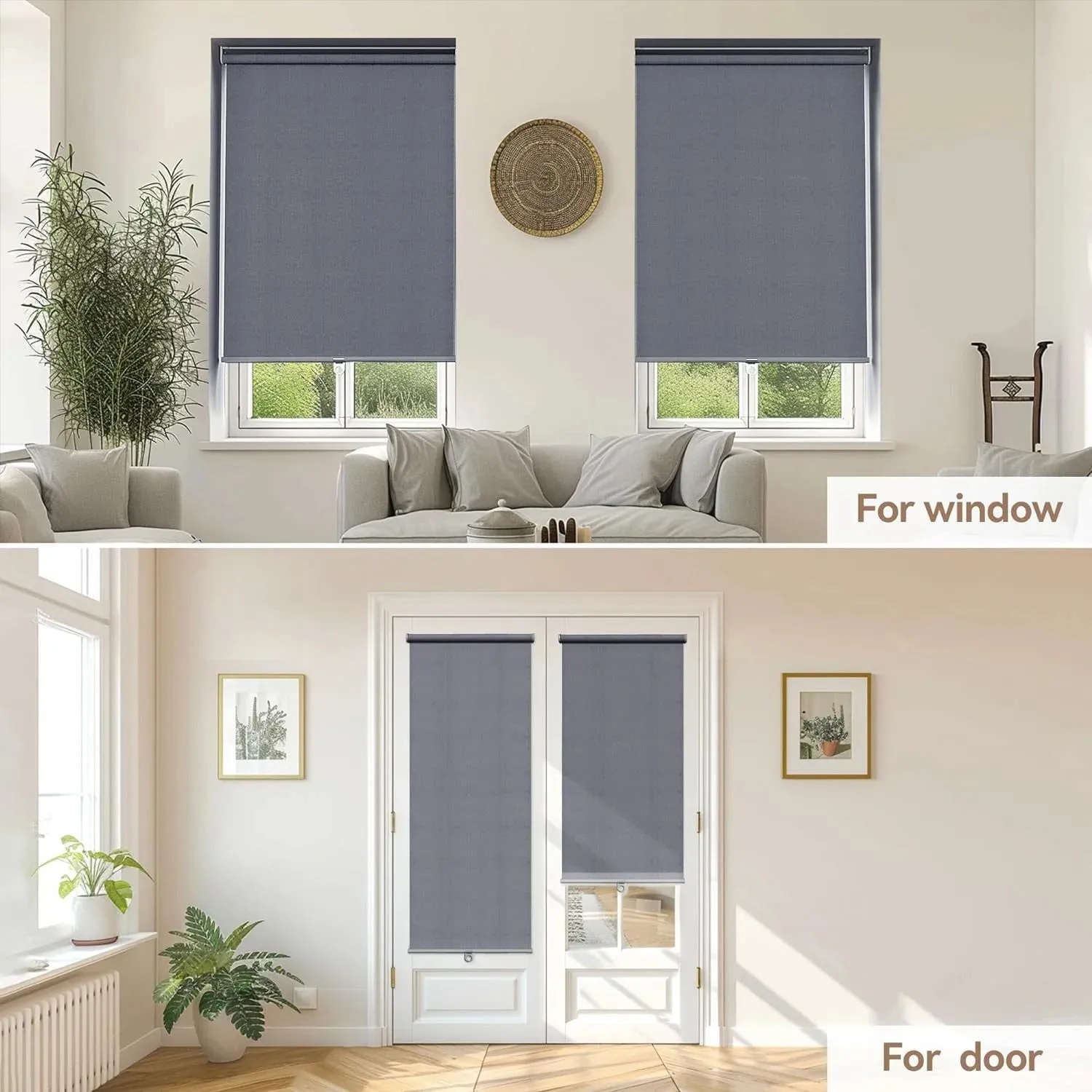 CozyHom 100% Blackout Roller Window Shades, Free-Stop Pull Down Shades for Windows with Thermal Insulated Waterproof Fabric, Roller Blinds for Indoor Windows, Office, Home