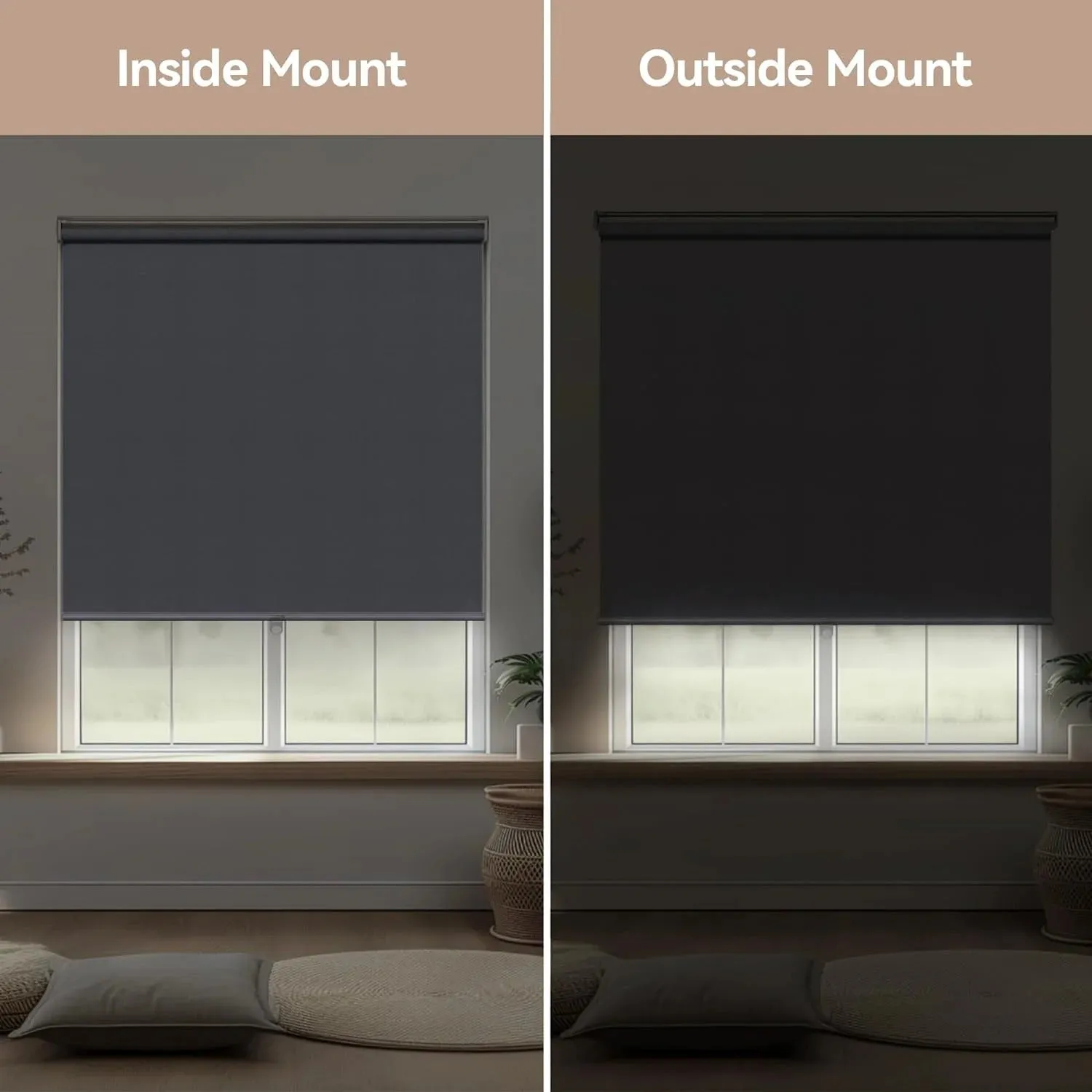 CozyHom 100% Blackout Roller Window Shades, Free-Stop Pull Down Shades for Windows with Thermal Insulated Waterproof Fabric, Roller Blinds for Indoor Windows, Office, Home