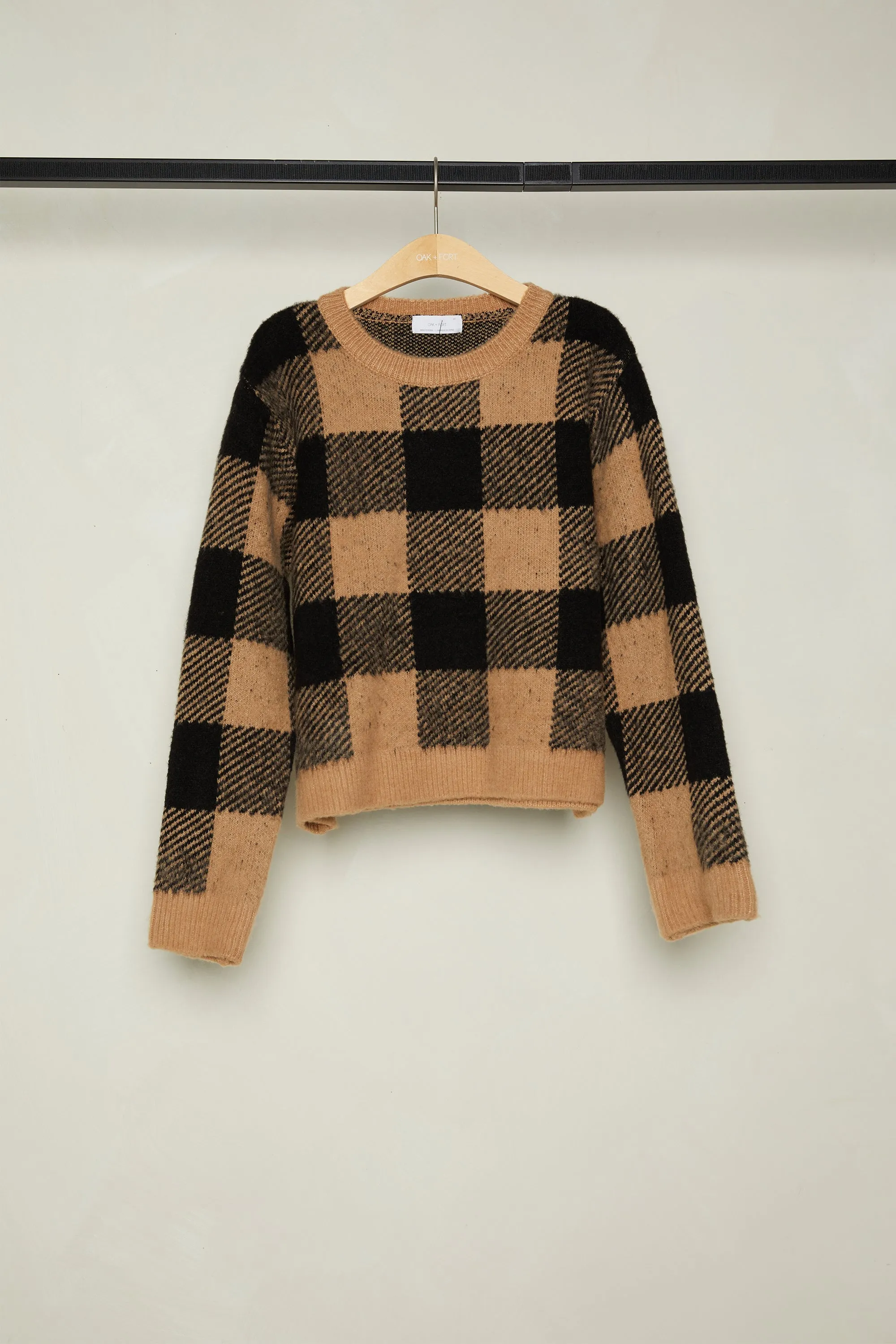 CROPPED CHECK PRINT SWEATER