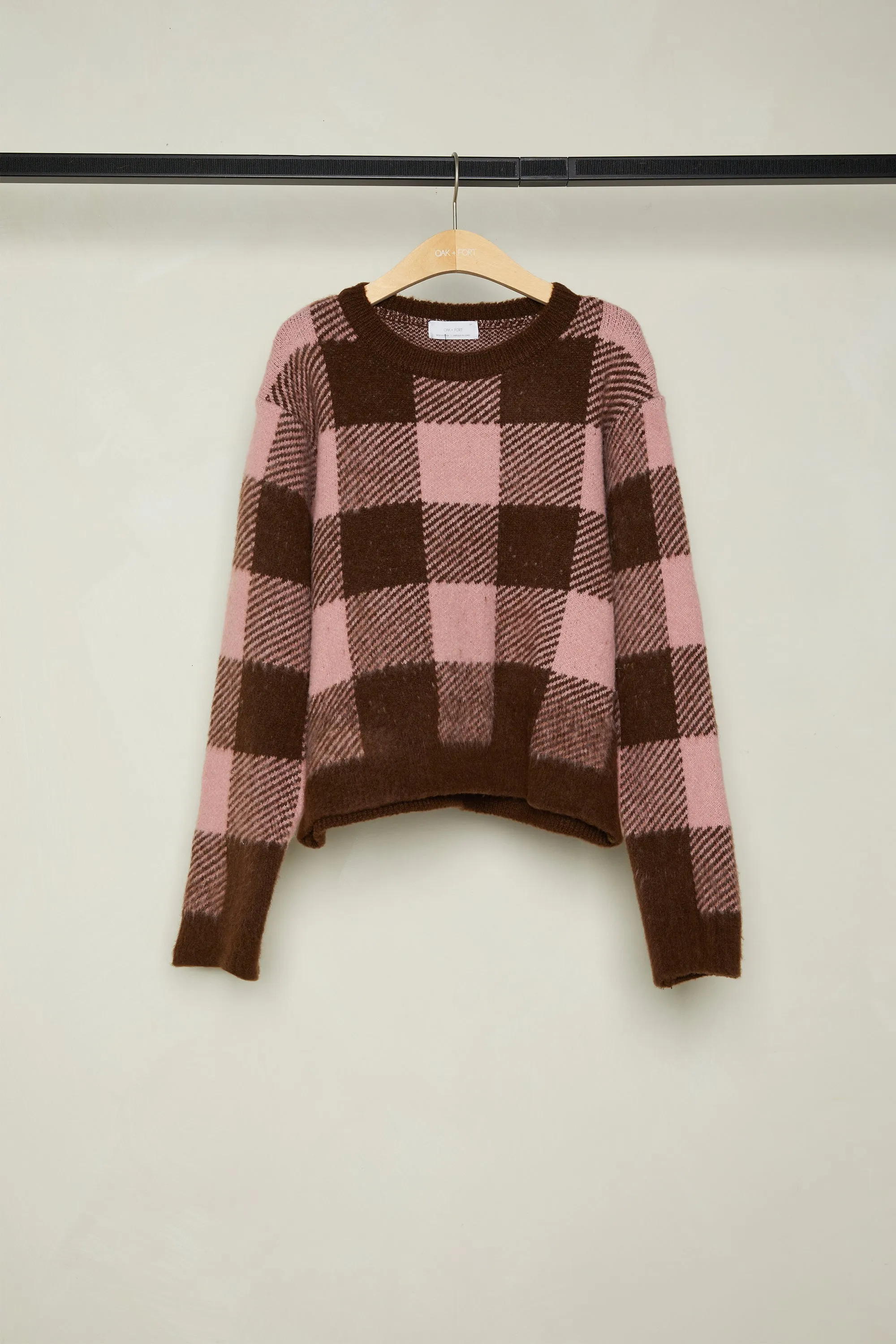 CROPPED CHECK PRINT SWEATER