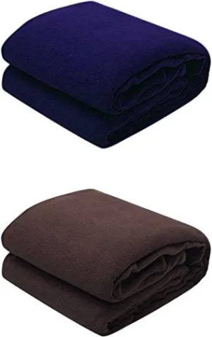 Goyal's ® Single Fleece Blanket Blue & Brown Set of 2