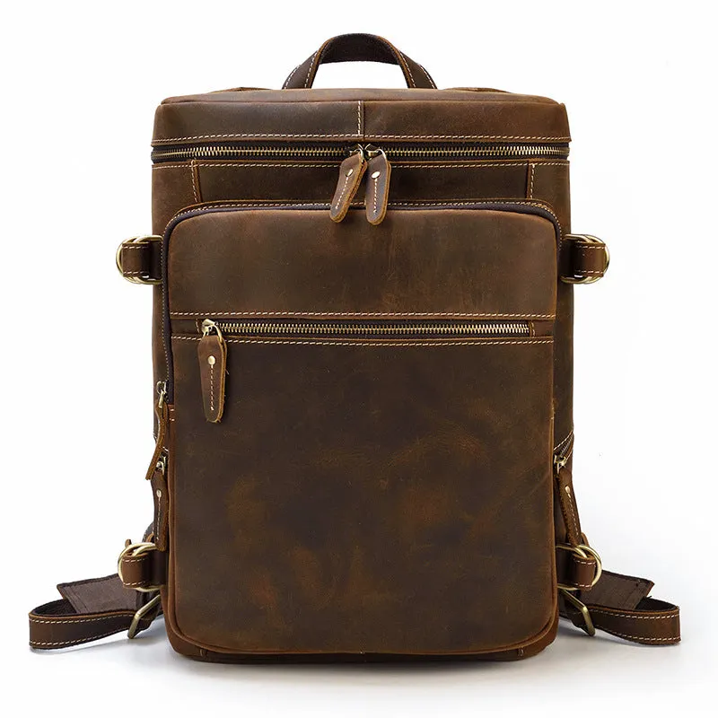 Handmade Large Capacity Leather Laptop Backpack 8027