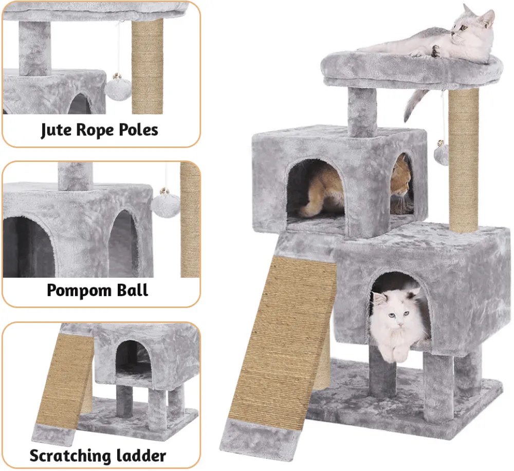 Hiputee Condo Activity Tree with Scratching Post for Kittens & Cats (Grey)