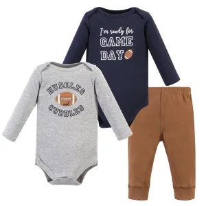 Hudson Baby Cotton Bodysuit and Pant Set, Football Huddles Long-Sleeve