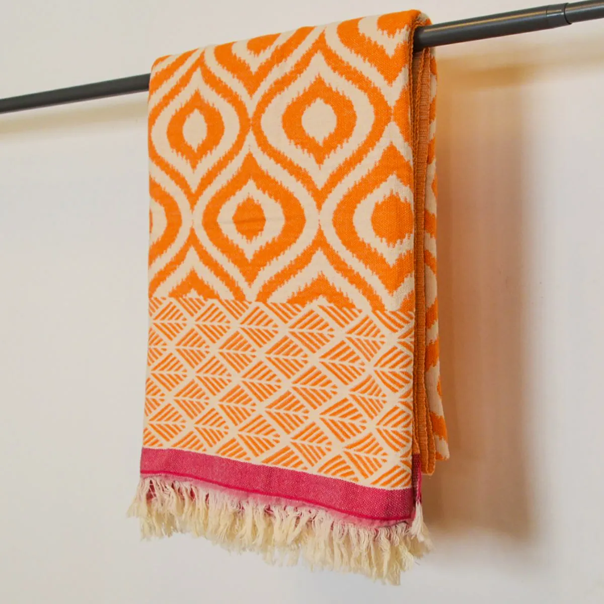 Ikat Design Turkish Towel Throw Blanket Orange