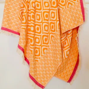 Ikat Design Turkish Towel Throw Blanket Orange