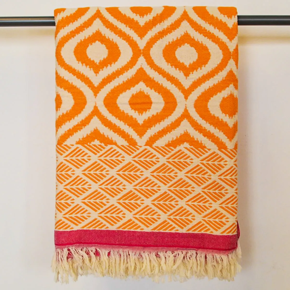 Ikat Design Turkish Towel Throw Blanket Orange