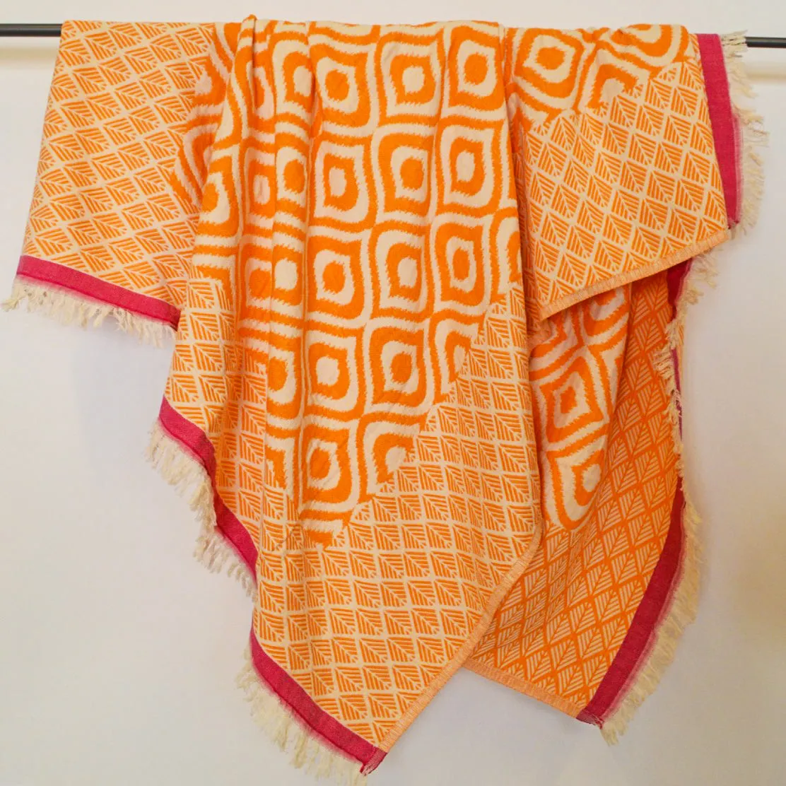 Ikat Design Turkish Towel Throw Blanket Orange