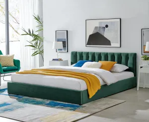 Jade Green Velvet Plush Ottoman Storage Bed Frame - Double or Super King