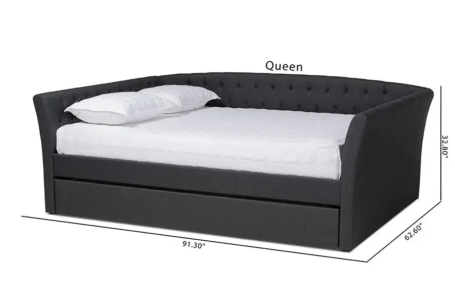 Jayleen Dark Gray Fabric Upholstered Queen Size Daybed w/Trundle Bed