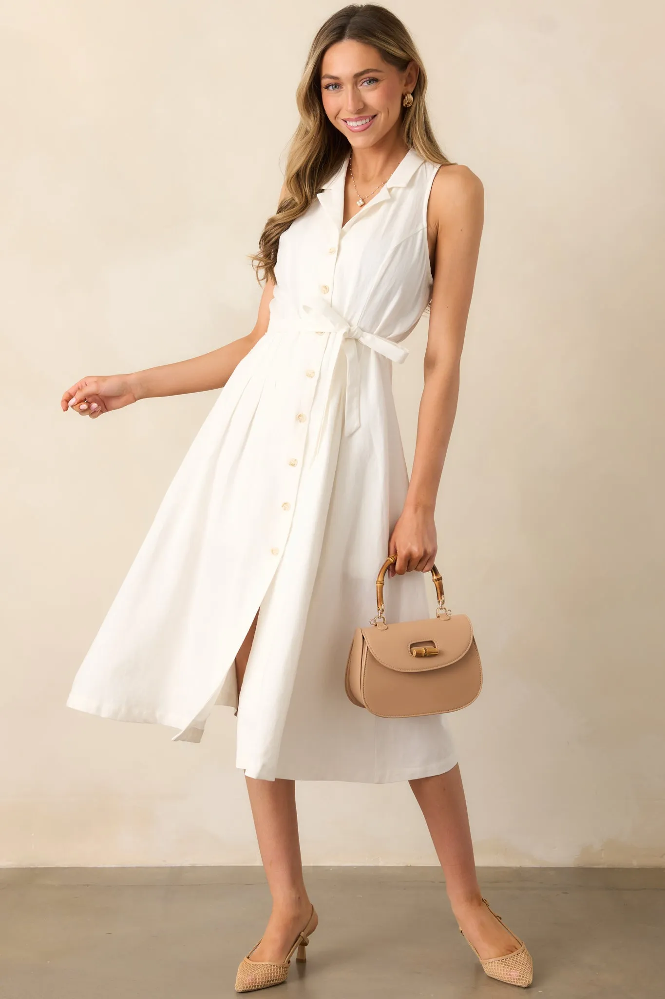 Lakeside Picnic Ivory Button Front Midi Dress