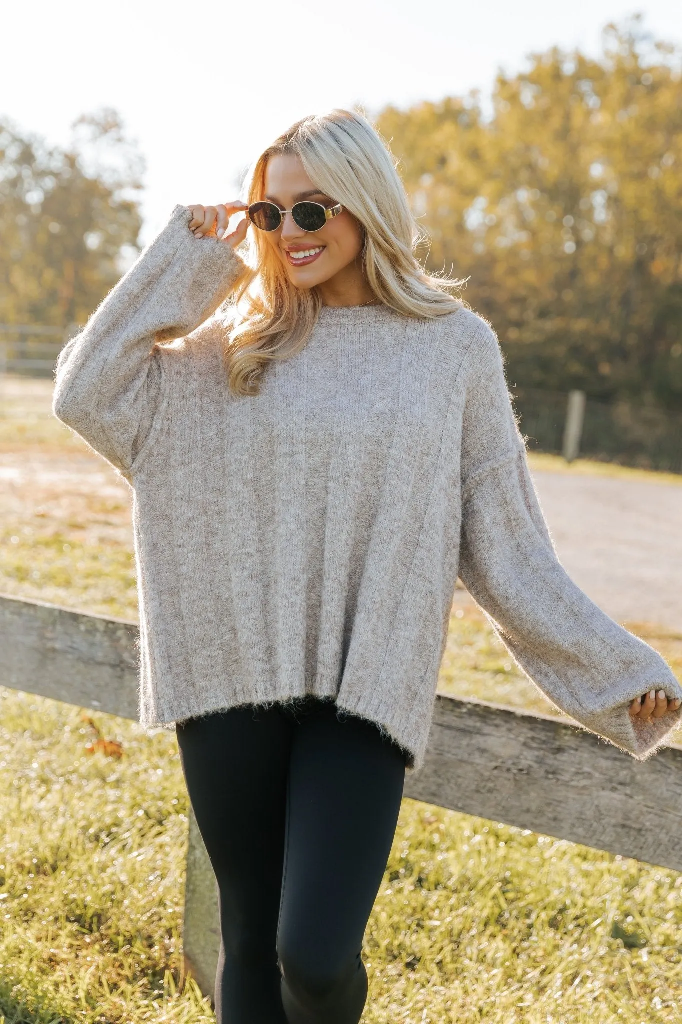 Light Mocha Oversized Ribbed Sweater