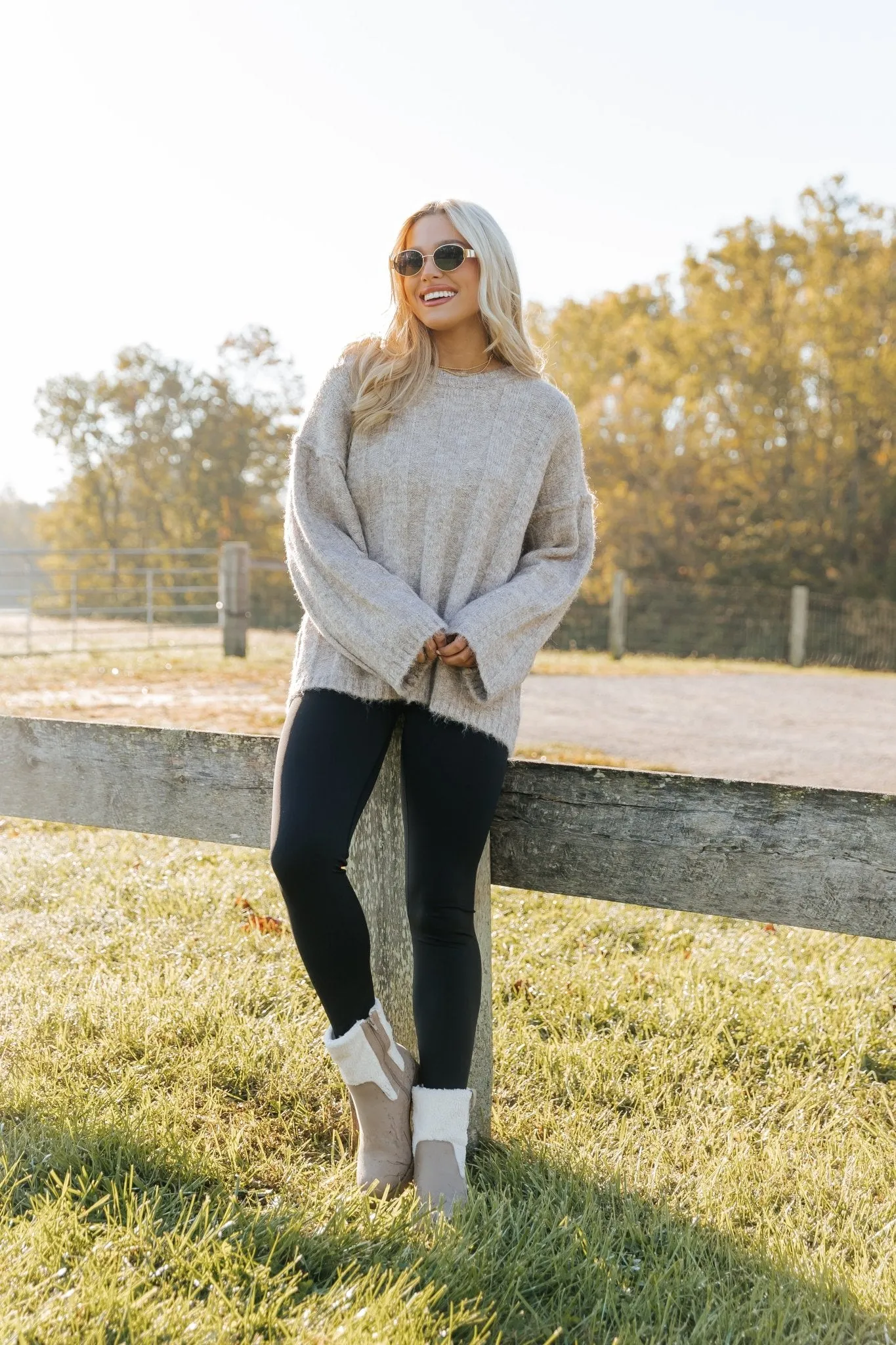 Light Mocha Oversized Ribbed Sweater