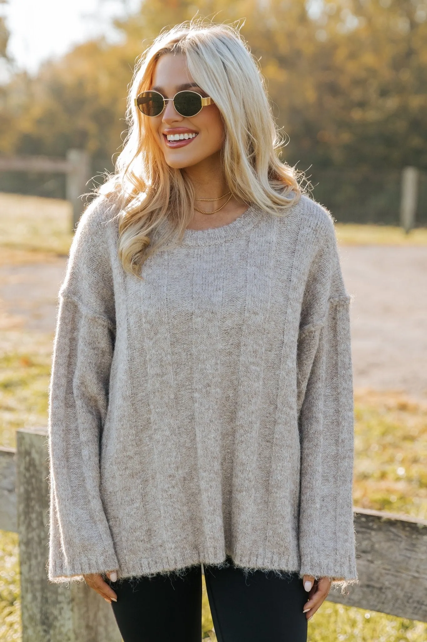 Light Mocha Oversized Ribbed Sweater