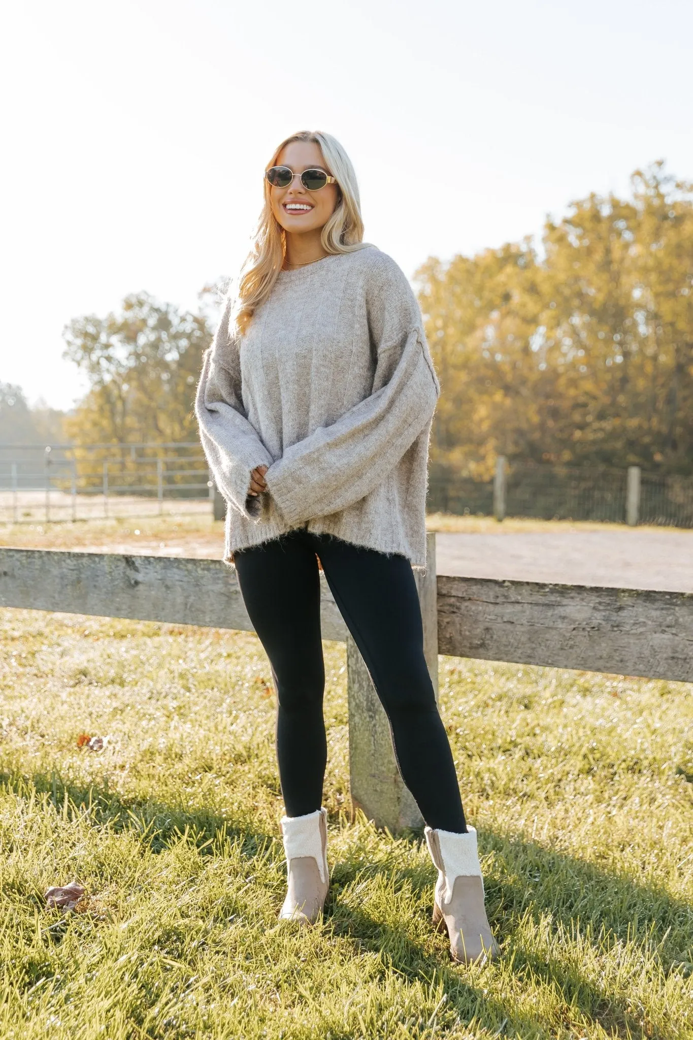 Light Mocha Oversized Ribbed Sweater