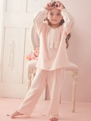 Little Sleeping Beauty Lace Trim Pink Pajamas