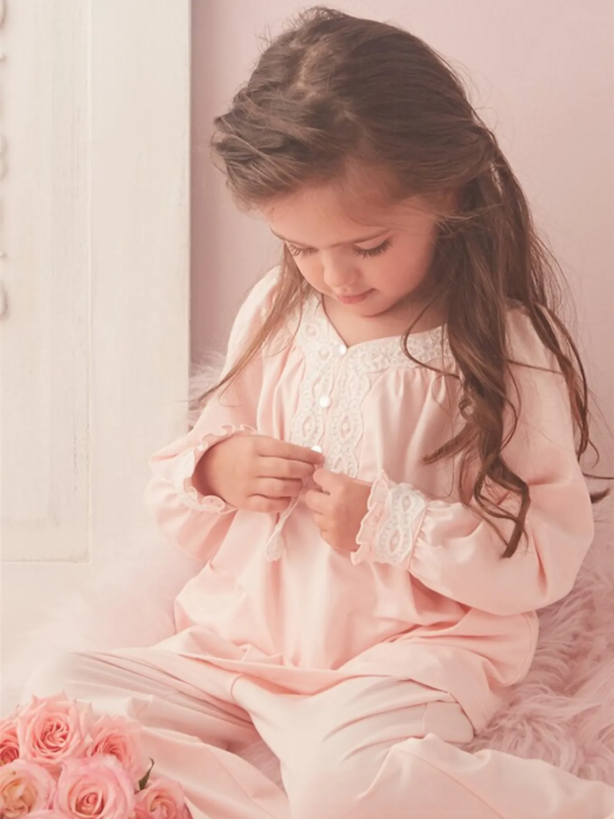 Little Sleeping Beauty Lace Trim Pink Pajamas