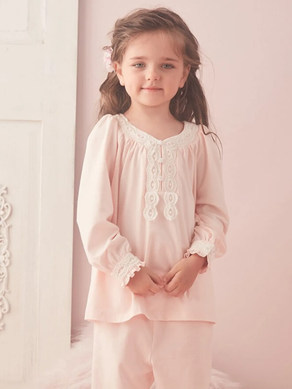 Little Sleeping Beauty Lace Trim Pink Pajamas