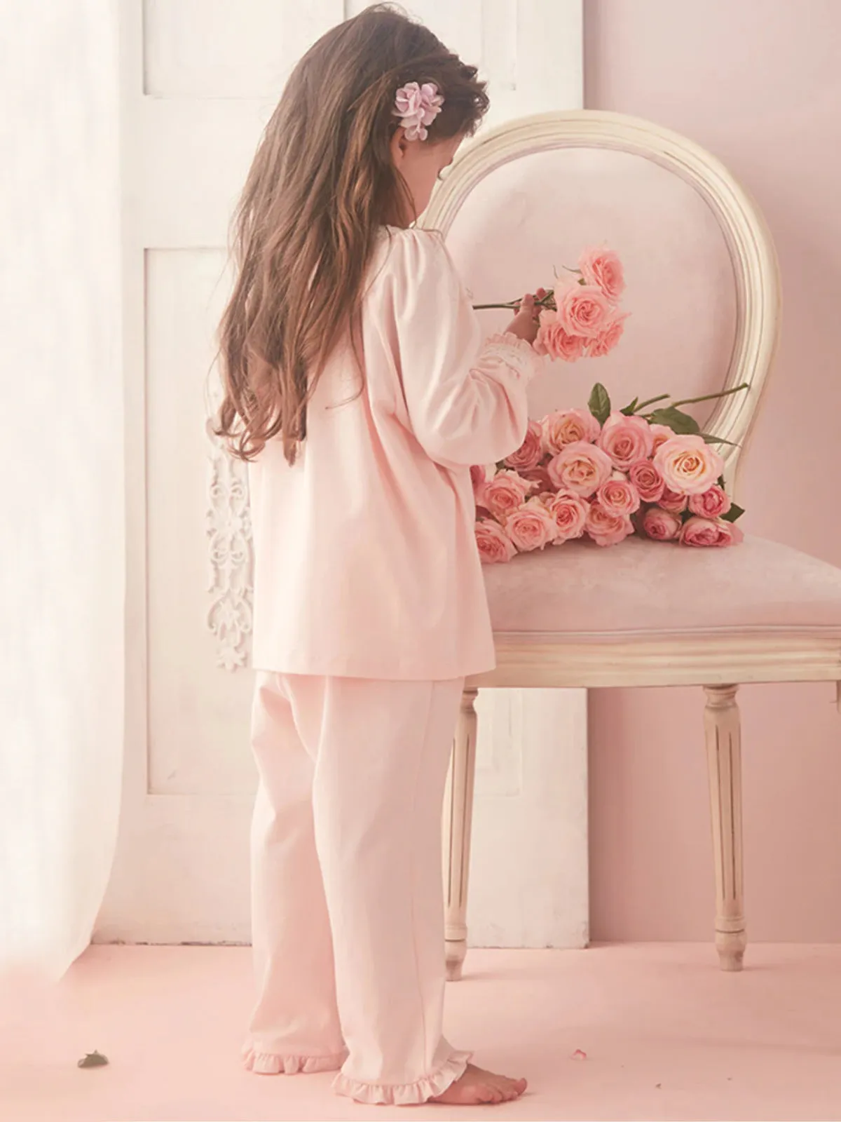 Little Sleeping Beauty Lace Trim Pink Pajamas