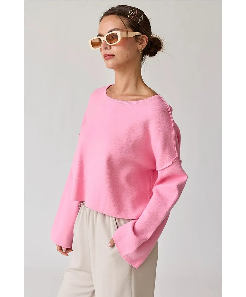 Lola Loose Fit Round Neck Crop Length Knit Top